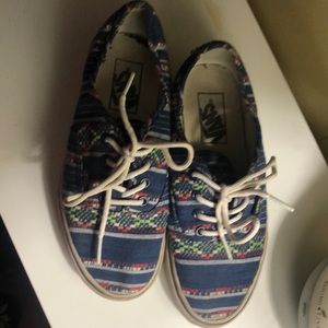Vans canvas blue in color, worn but lots of life left